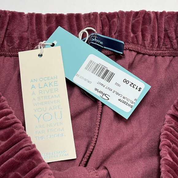 Shore Velour Pants Womens M Crushed Berry Cable Knit Wide Leg Boho Hippie 70s - Picture 10 of 12